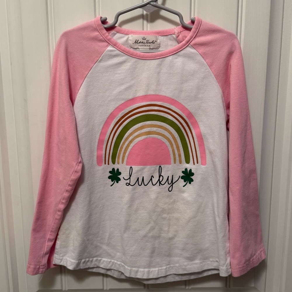 Girls 7-8 (XXXL) Marie Nicole Lucky 🍀 Rainbow 🌈 Shirt In Excellent Condition
